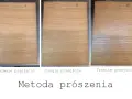 Trzy próbki drewna pokazują efekt bielenia. Pierwsza próbka jest naturalna, druga lekko bielona, a trzecia mocno bielone drewno.
