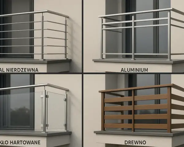 Czyszczenie balustrady metalowej ze stali nierdzewnej, aluminium i szkła hartowanego. Obok drewniana balustrada.