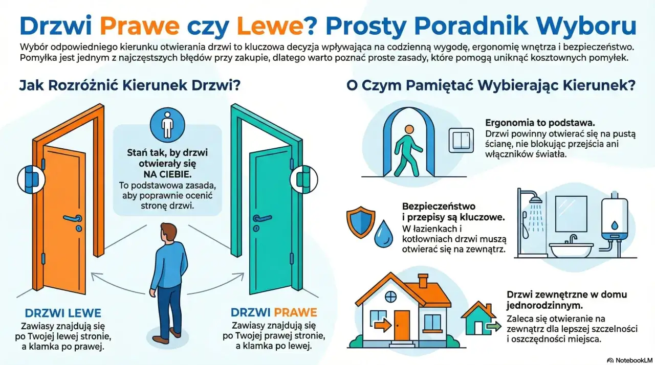 Jak odróżnić drzwi prawe od lewych? Zobacz, jak zawiasy i klamka pomogą Ci wybrać właściwy kierunek otwierania.